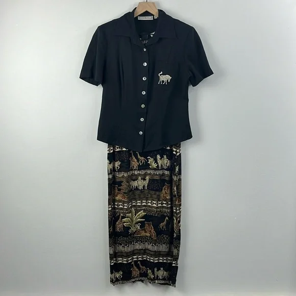 Dress Barn Dresses | Dress Barn Vintage Safari Animal Novelty Print 2 Pc Maxi Dress Blazer Set Size 8 | Color: Black/Brown | Size: 8 | Dress Barn Dresses | Dress Barn Vintage Safari Animal Novelty Print 2 Pc Maxi Dress Blazer Set Size 8 | Color: Black/Brown | Size: 8 |